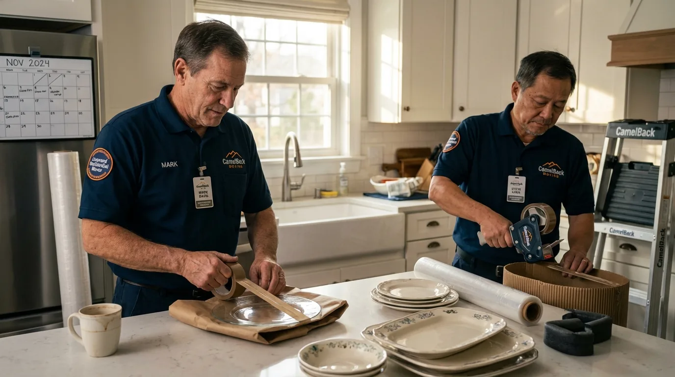 Professional crew packing kitchen dishware in Haines, AK
